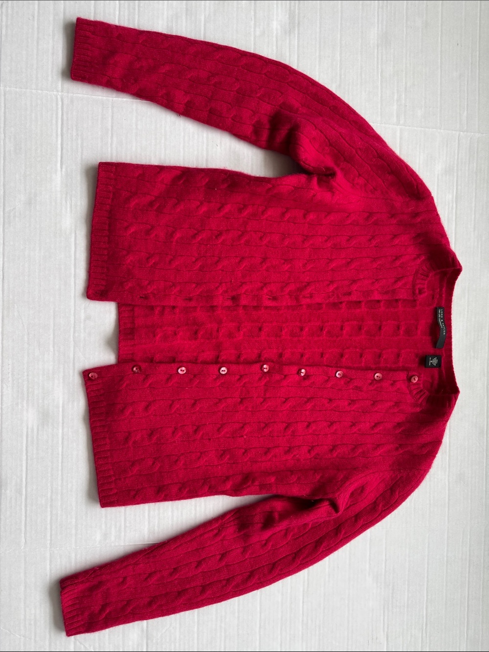 Lord & Taylor 100% 2-ply Cashmere Red Cable-Knit Button Cardigan size Small